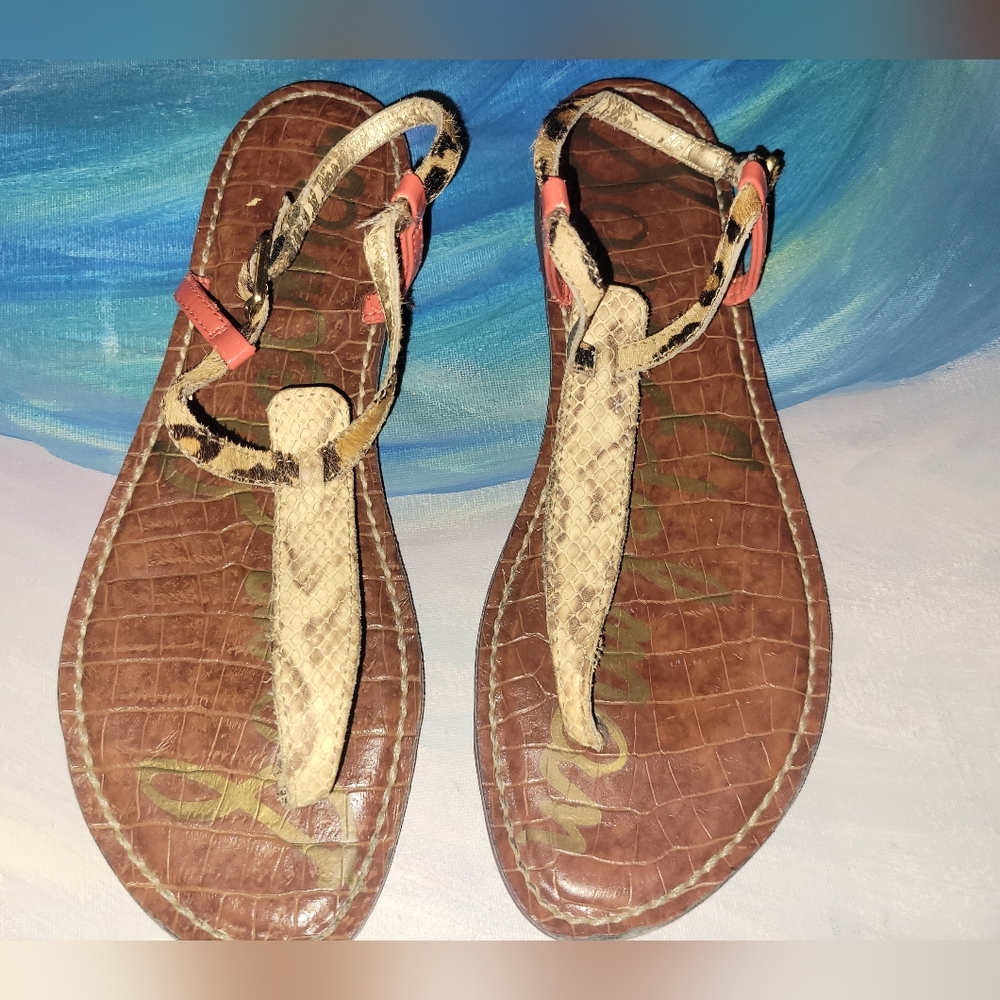 Sam Edelman Gigi Sandal Snake Print Orange Strap Multi Color